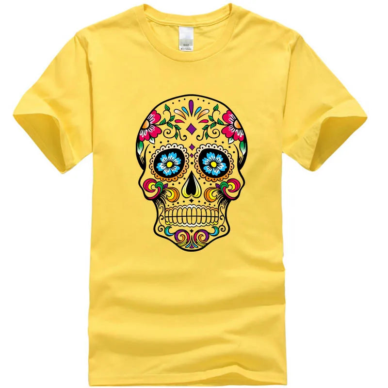T-Shirt Homme Coton Streetwear Imprimé Tête de Mort Coupe Loose 10 Coloris – CLEVI Paris