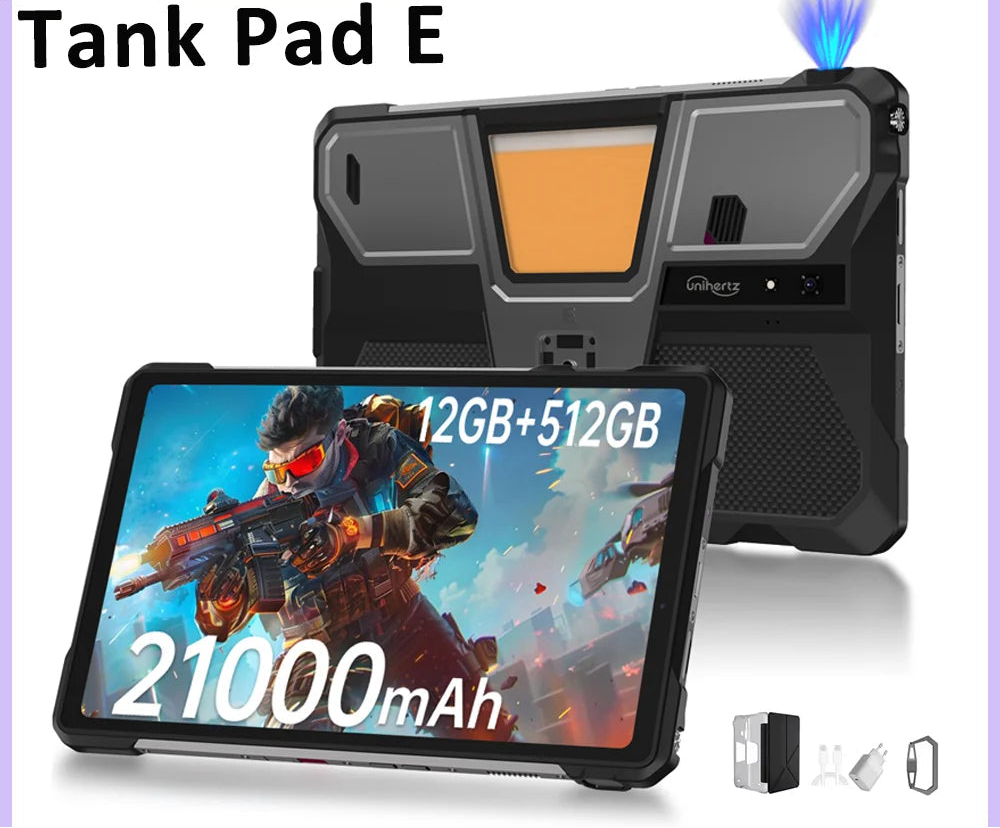 Tablette Robuste Unihertz Tank Pad E – Projecteur DLP, 21000mAh, 50MP, Android 14, 4G – CLEVI Paris