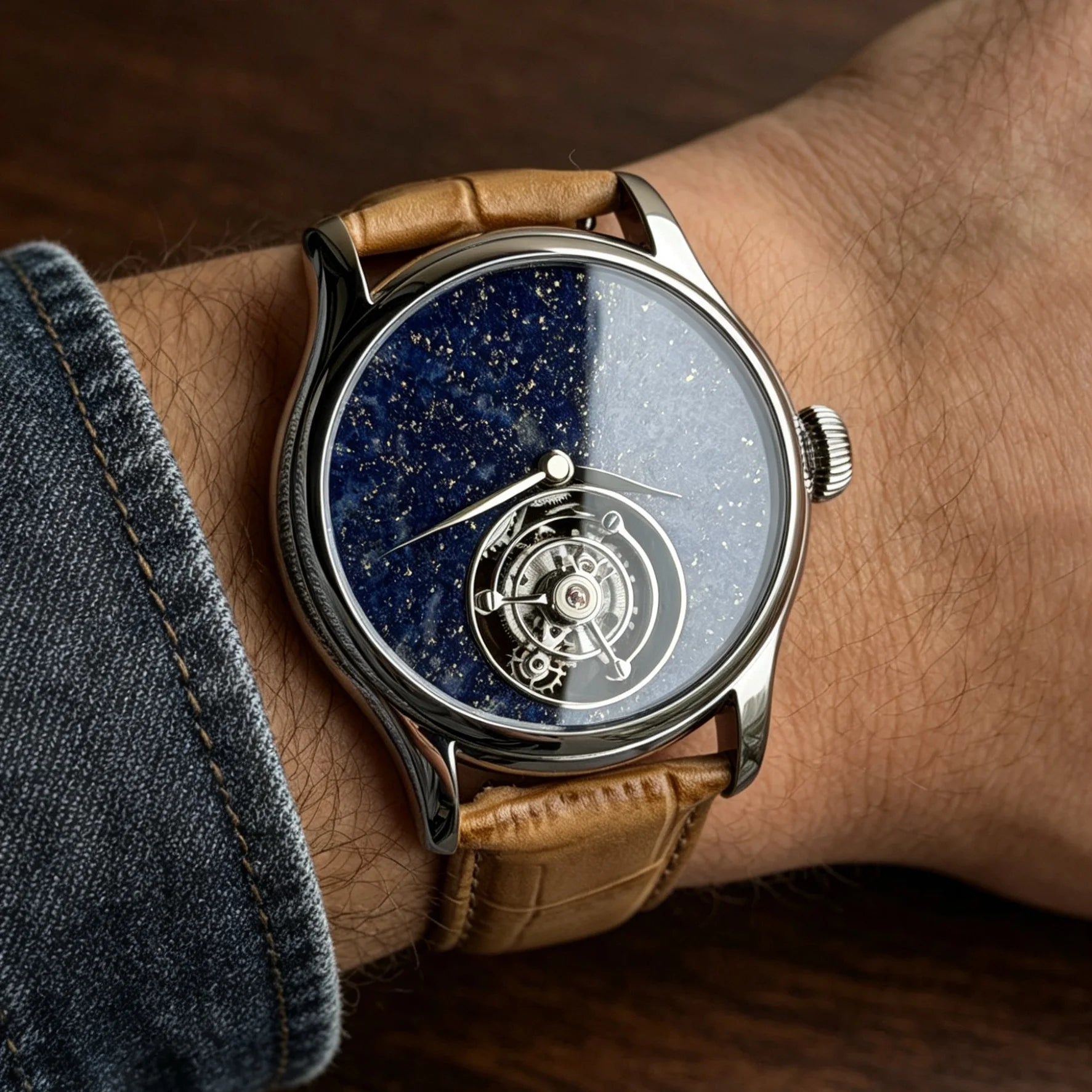 Montre Mécanique Tourbillon MERKUR Cadran Pierre Naturelle Saphir – CLEVI Paris