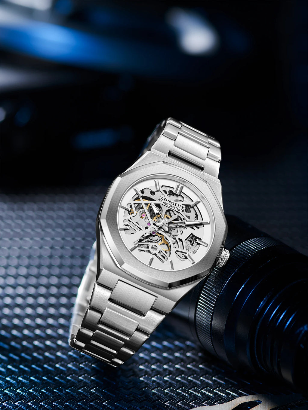 Montre Mécanique Homme LONGLUX 6269K2 – Squelette Automatique, Acier & Style Alien