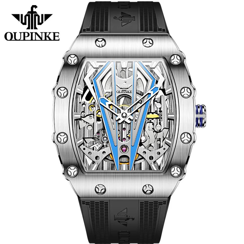 Montre Homme Automatique Squelette Tonneau Silicone Oupinke 3179 – CLEVI Paris