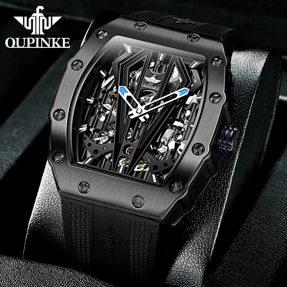 Montre Homme Automatique Squelette Tonneau Silicone Oupinke 3179 – CLEVI Paris