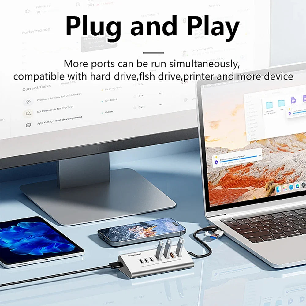 Hub USB 7-en-1 Kebidumei USB 3.0 3.2 Gen2 10Gbps Aluminium PC Laptop – CLEVI Paris