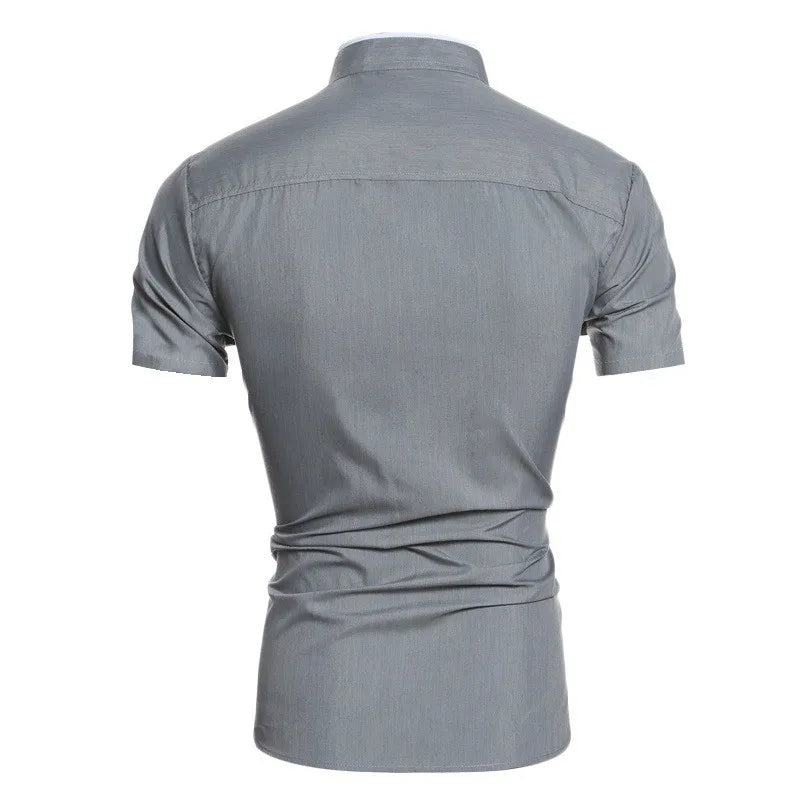Chemise Casual Homme – Manches Courtes, Couleur Unie, Coupe Droite