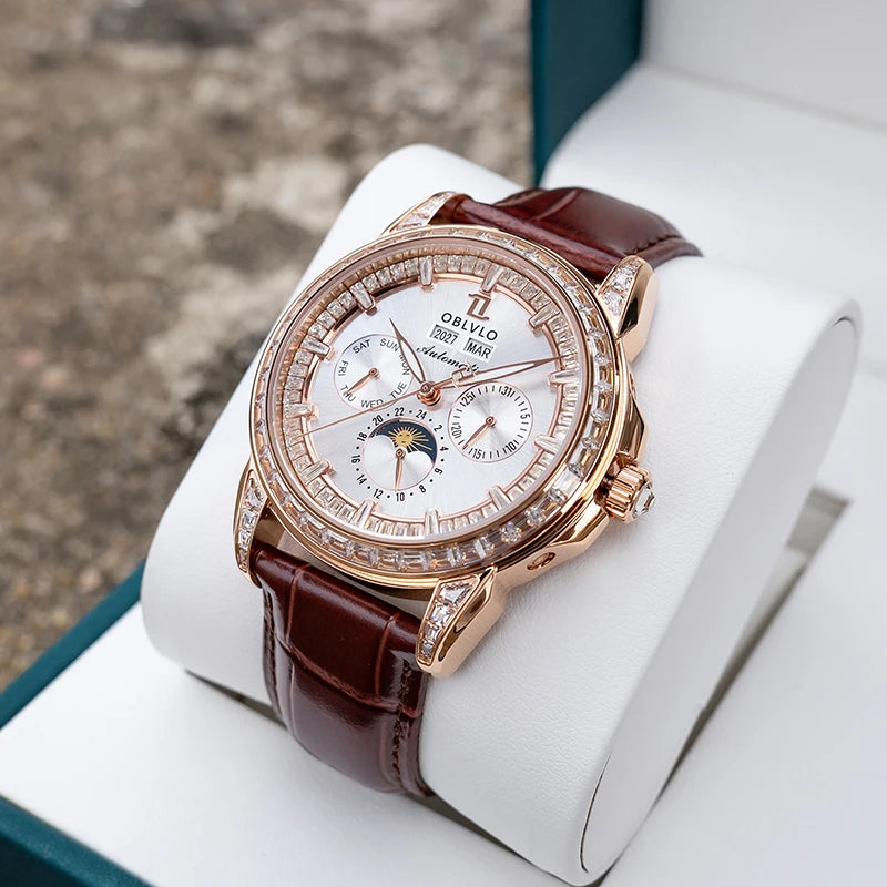 OBLVLO Montre Automatique Homme Multifonction TY1655 Saphir Cuir 41mm 50m – CLEVI Paris