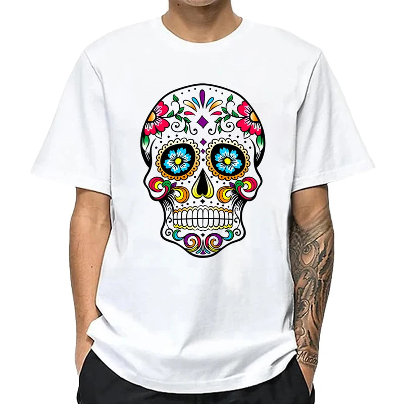 T-Shirt Homme Coton Streetwear Imprimé Tête de Mort Coupe Loose 10 Coloris – CLEVI Paris