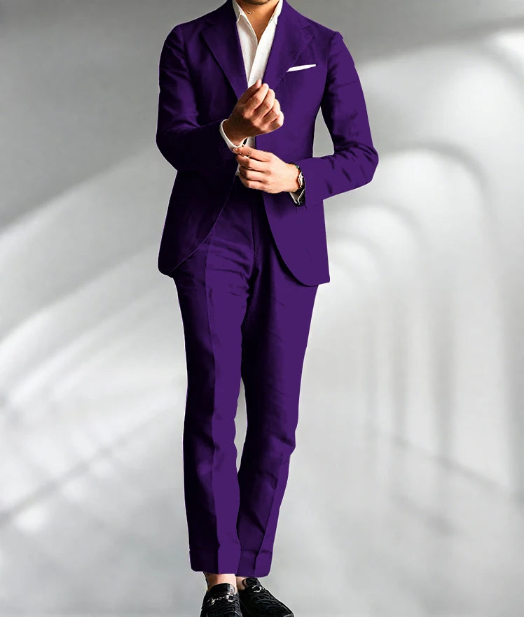 Costume Homme Mariage Slim Fit – Blazer & Pantalon Lin | 15 Coloris