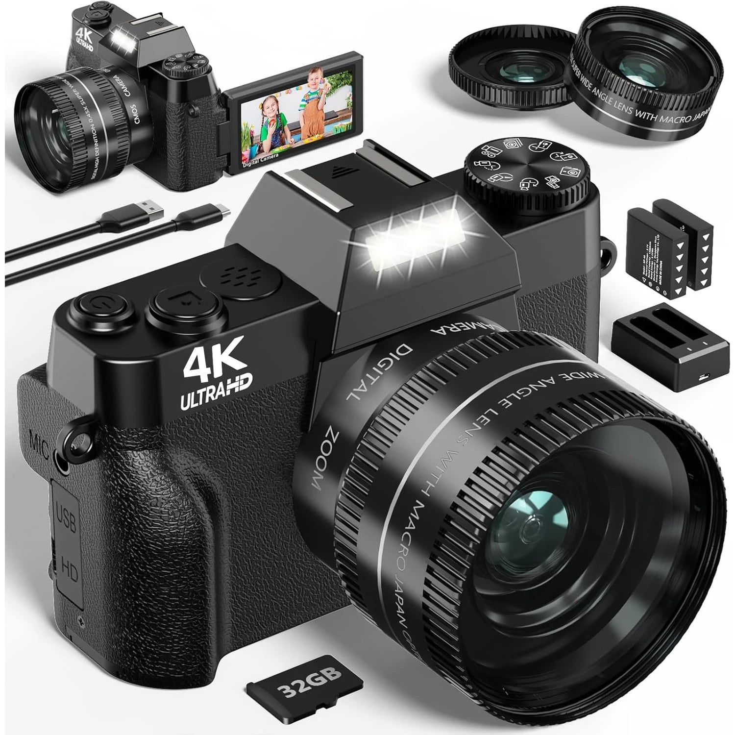 Appareil Photo KOMERY R10 4K 75MP – Autofocus, Double Fill-in LED, Écran 3" 180°, Zoom 16x, WiFi, Webcam, Vlogging – CLEVI Paris