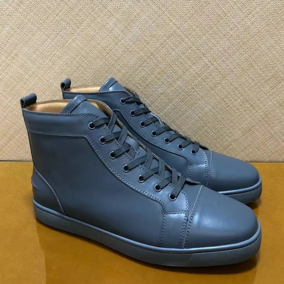 Sneakers Montantes Cuir Véritable Bleu Homme – Semelle Rouge, Lacets, Imperméable, Tailles 35-48 – CLEVI Paris