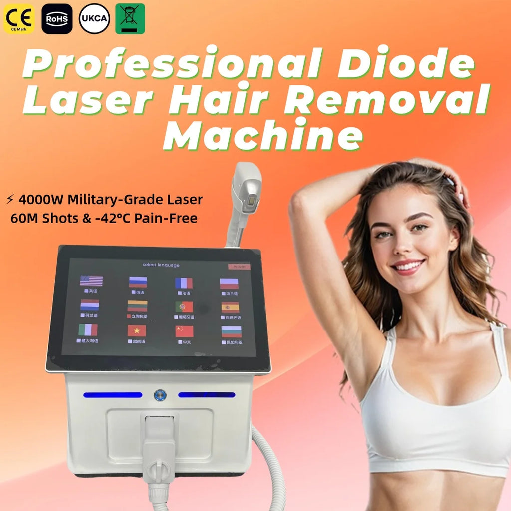 Machine Laser Diode Professionnelle Épilation Définitive | 4 Longueurs d’Onde 755-808-940-1064nm | 3000W / 4000W – CLEVI Paris