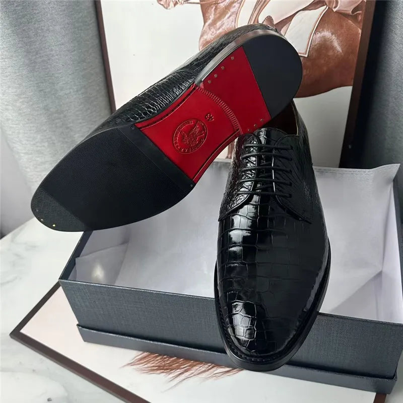 Richelieu Cuir Crocodile Homme Bout Rond Lacets – CLEVI Paris