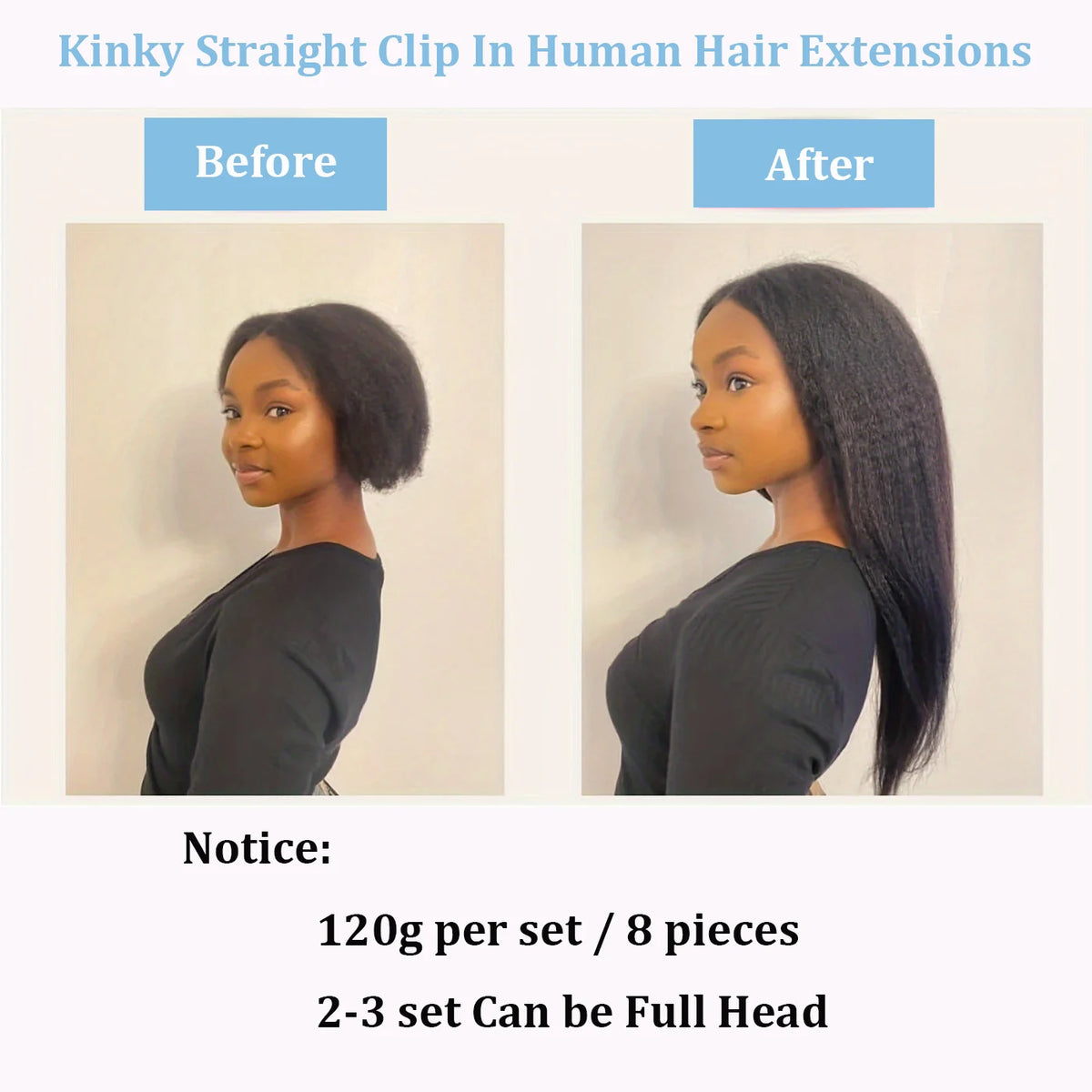 Extensions Kinky Straight Brésiliennes Remy 8Pcs – CLEVI Paris