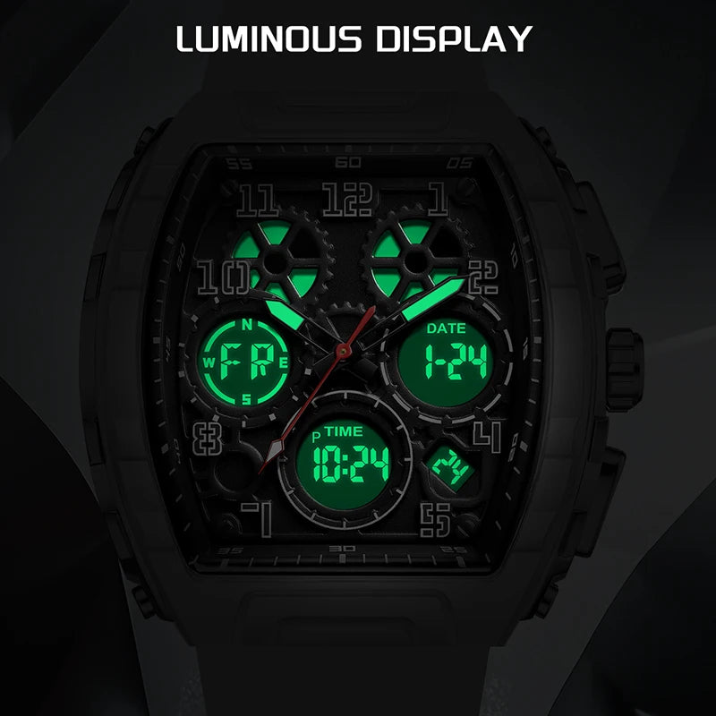 FOXBOX 0096 Montre Homme Quartz Digital Carrée Acier Silicone Chrono 50M – CLEVI Paris