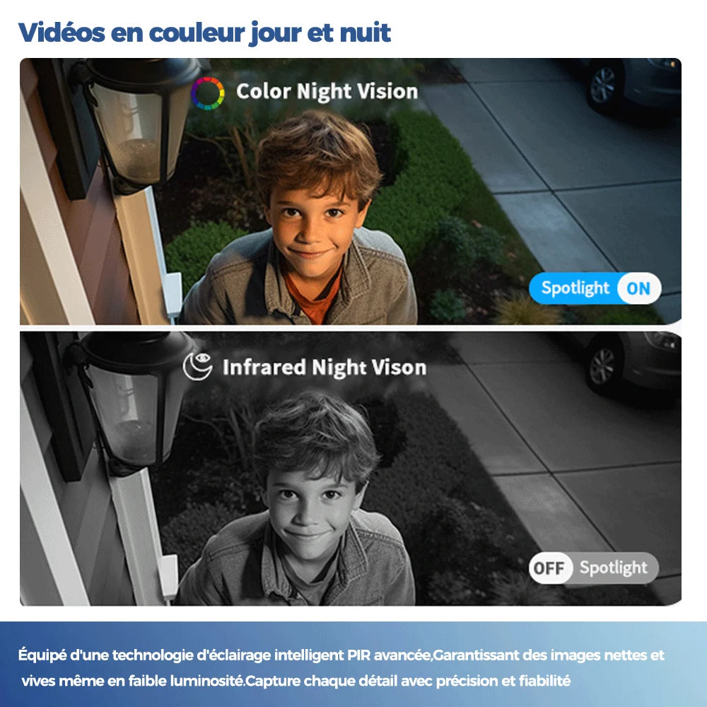 Caméra Surveillance Solaire 2.5K WiFi ALEVIO – IP67, Vision Nocturne Couleur, Détection IA, Alexa