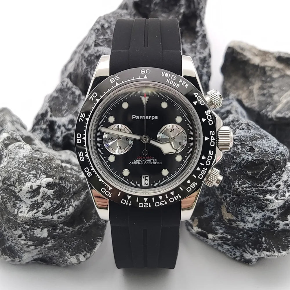 PARNSRPE VK64 Montre Homme Chronographe Quartz Japonais Acier 316L 39,5mm Verre Saphir AR 5 ATM Lumineux – CLEVI Paris