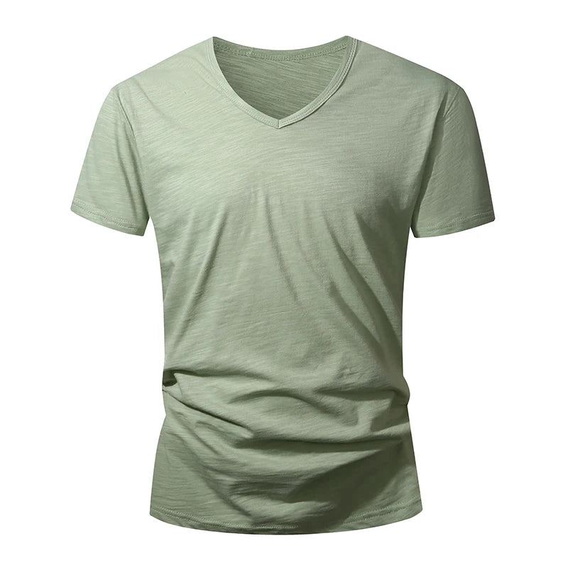 T-Shirt Homme 100% Coton Col V – Manches Courtes, Doux, Casual