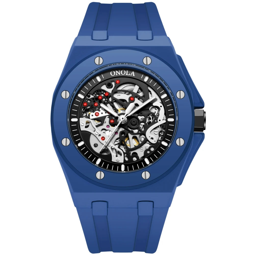 ONOLA ON3834CK Montre Homme Automatique Squelette Bracelet Silicone Verre Hardlex 3 ATM 4 Coloris – CLEVI Paris