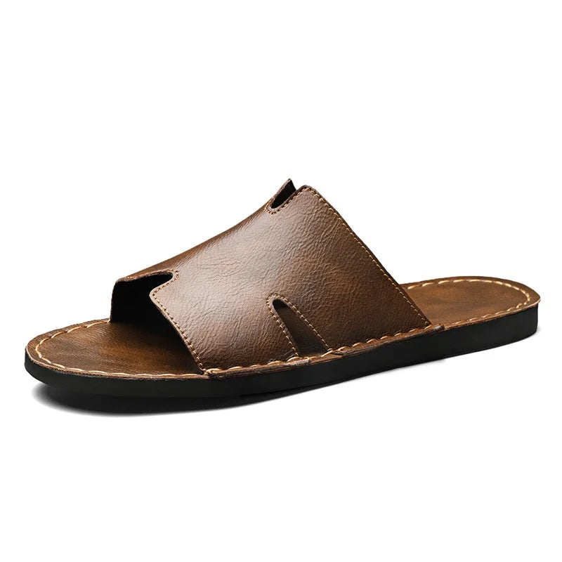 Chaussons Homme Été – Synthétique Antidérapant, Semelle Caoutchouc, Style Casual Outdoor | Noir ou Marron