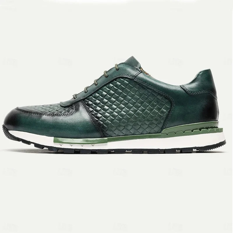 Sneakers Cuir Véritable Homme Luxe – Motif Tressé, Lacets – CLEVI Paris