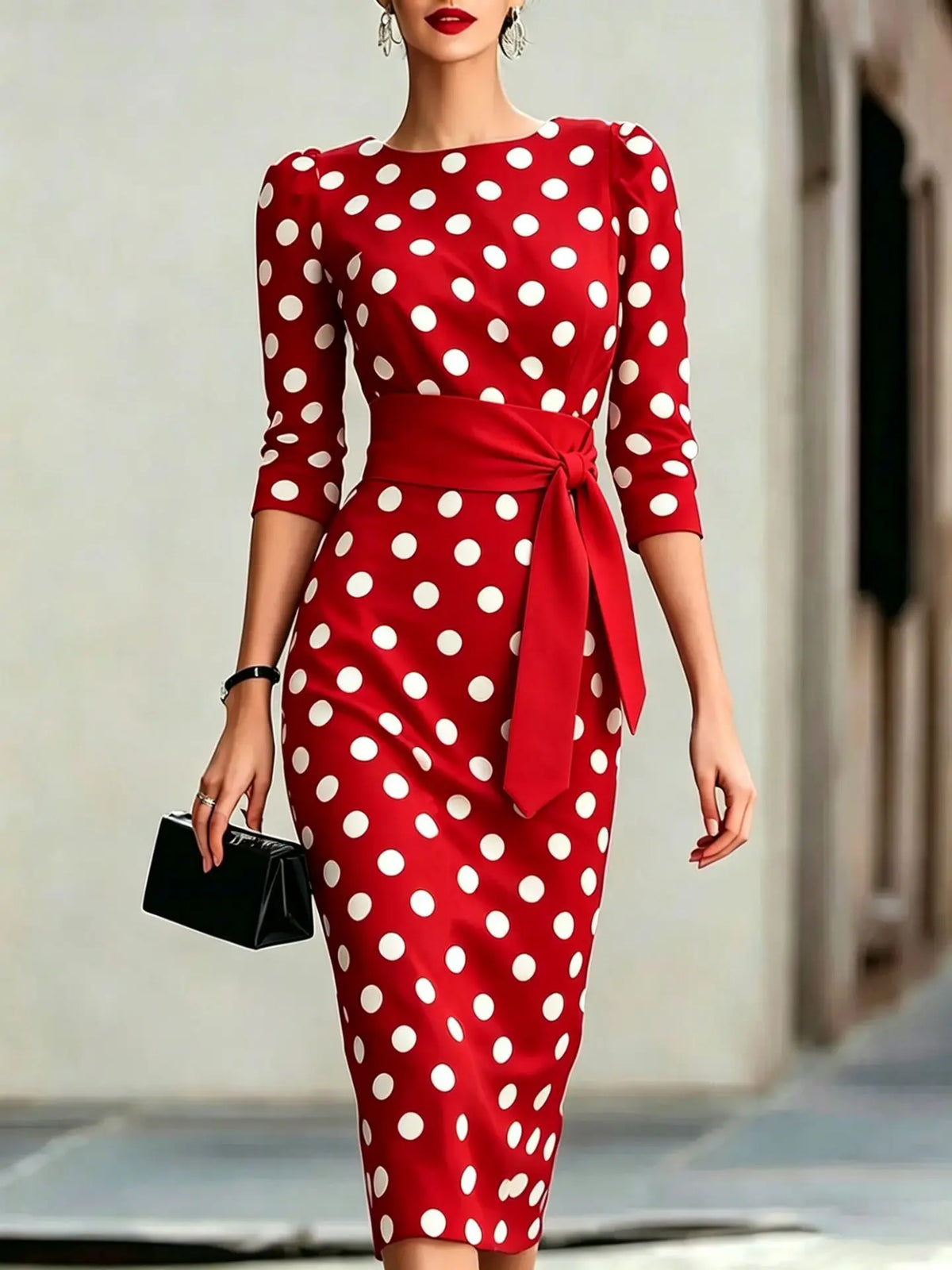 Robe Midi Femme Crayon Manches 3/4 Col Rond – CLEVI Paris