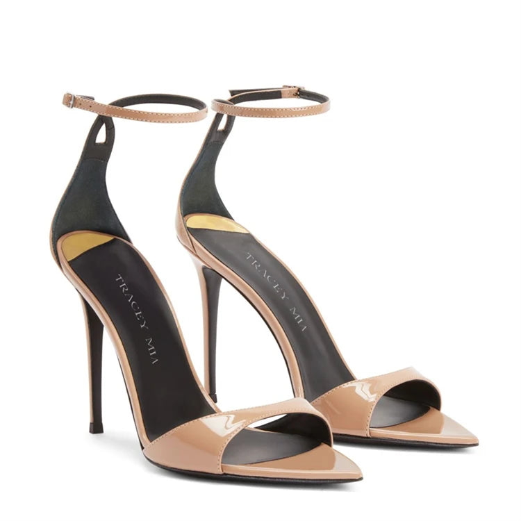 Escarpins Talon Aiguille Bout Pointu Bride Femme Cuir Verni – CLEVI Paris