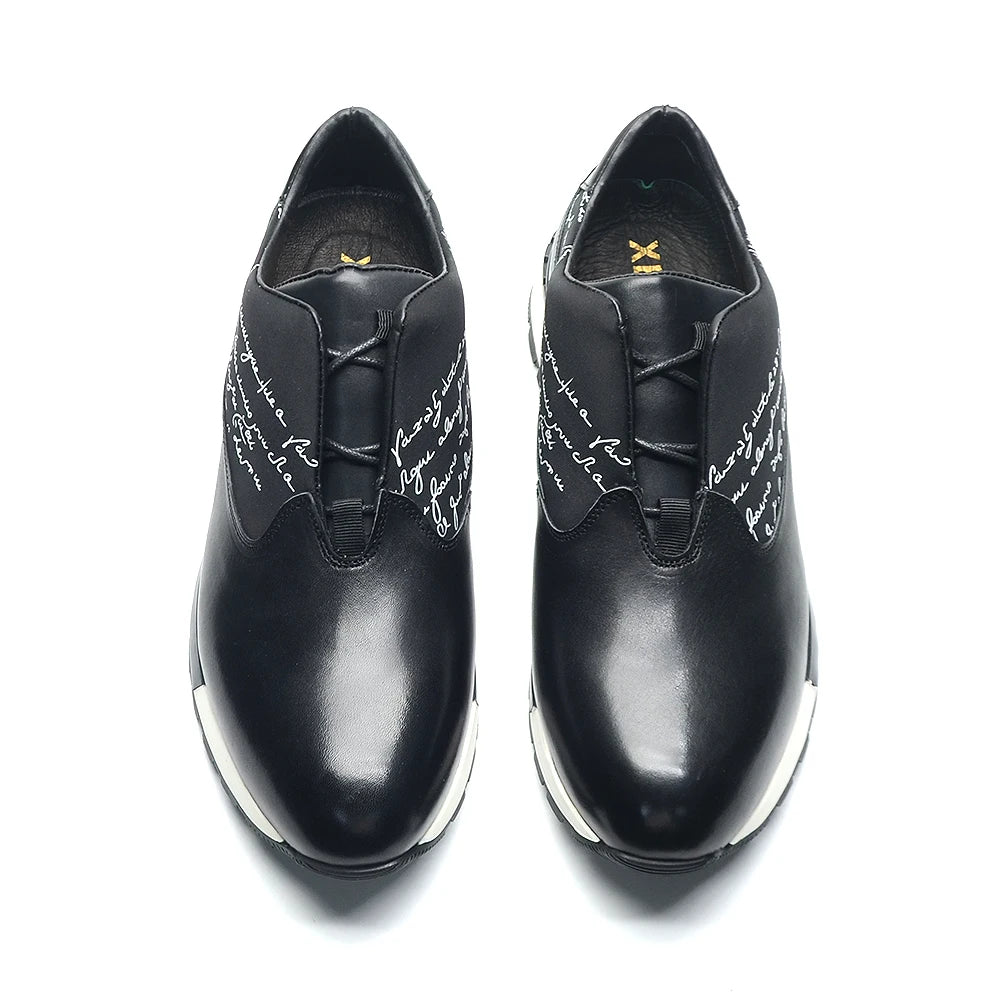 Oxford Homme Cuir Véritable | Sneaker Classique Imprimé Lettres Noir