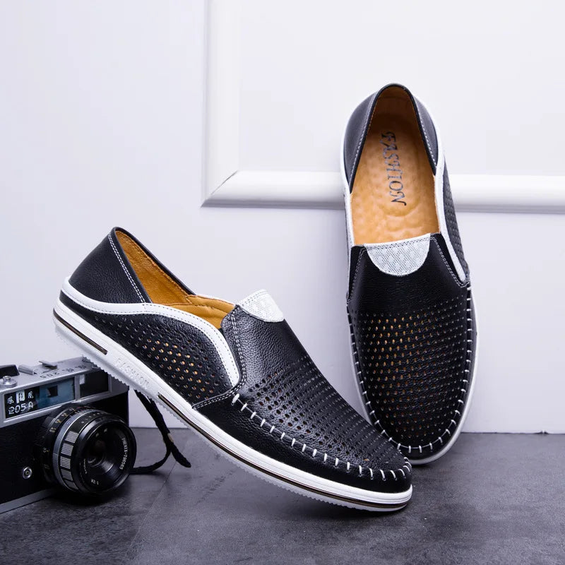 Mocassins Homme Cuir Véritable Ajourés Respirants Imperméables Slip-On Été Casual Conduite 6 Coloris Pointures 38–44 – CLEVI Paris