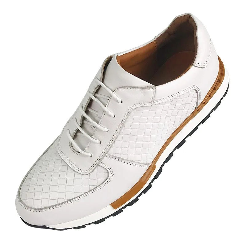 Sneakers Cuir Véritable Homme Luxe – Motif Tressé, Lacets – CLEVI Paris