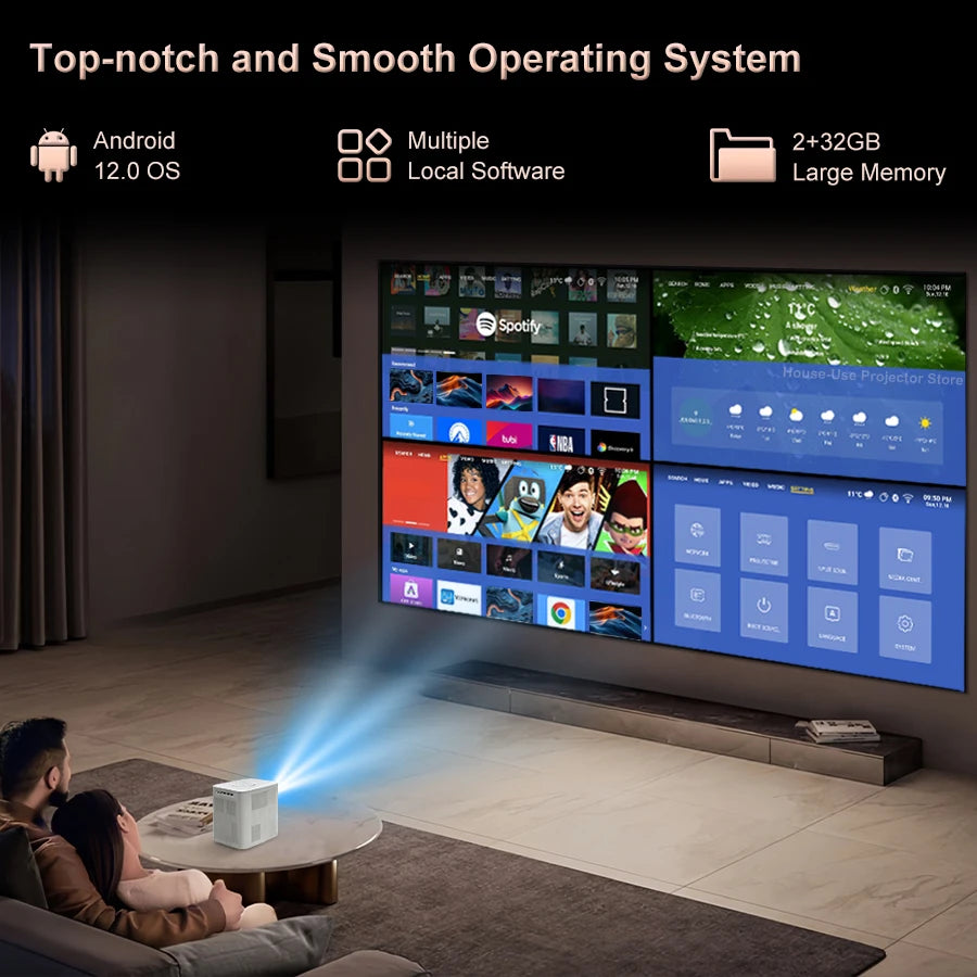 FlixTone E800 Projecteur Android 12 1080P 4K 3000 ANSI Optique Fermée HDR10+ WiFi 6 Son 20W Correction 6D – CLEVI Paris