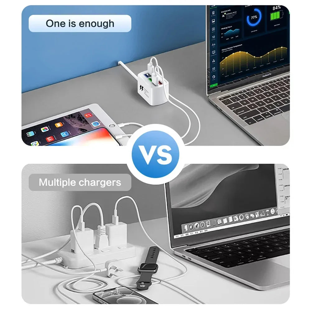 Chargeur USB Rapide 6-en-1 | Multiprise Bureau 30 W, USB PD & Quick Charge, Câble 1 m – CLEVI Paris
