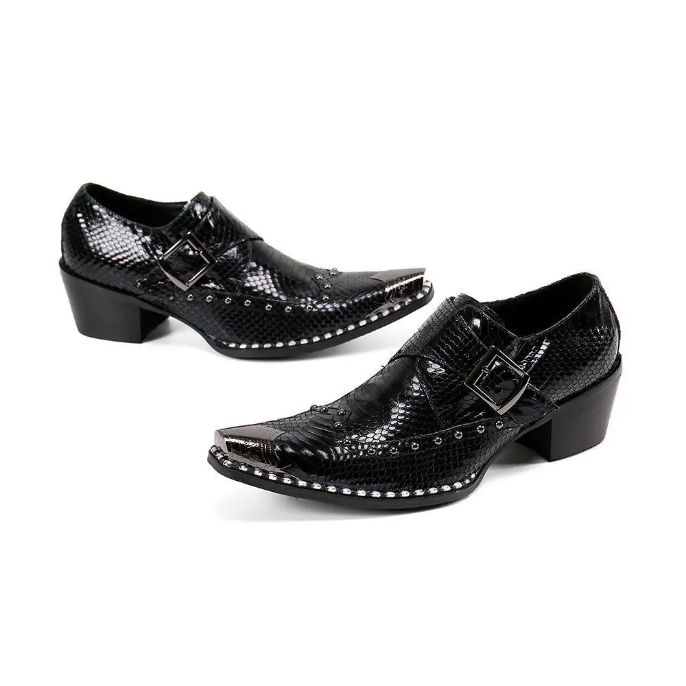Derby Homme Cuir Véritable Motif Serpent & Rivets – Embout Acier, Bout Pointu, EU 37-48 – CLEVI Paris