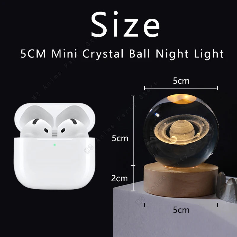 Veilleuse Boule de Cristal 3D Gravée Laser — Planètes, Lune, Galaxie, Base Bois, USB | CLEVI Paris