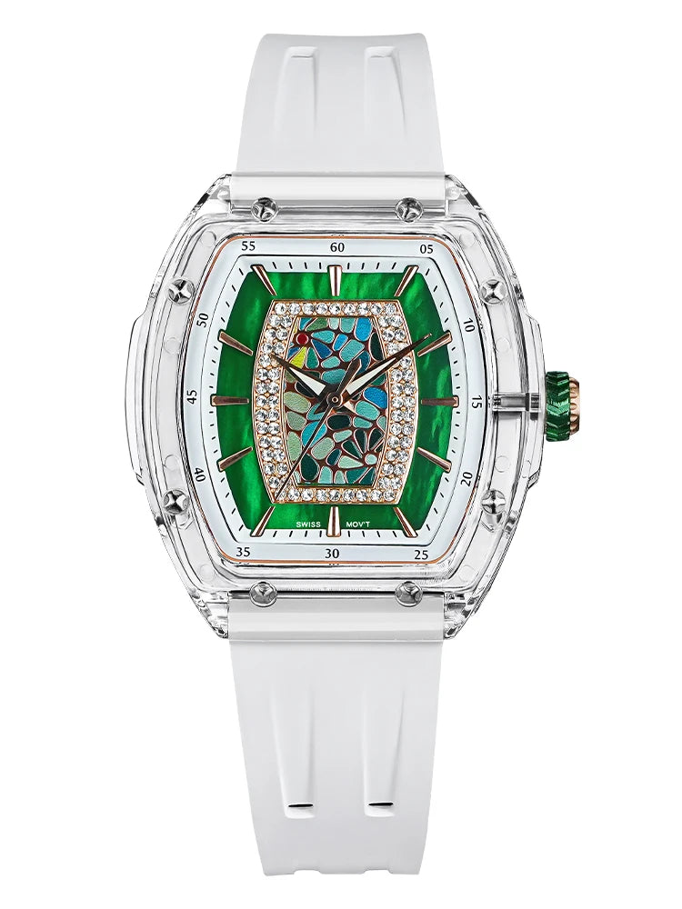 TSAR BOMBA Montre Femme Quartz Japonais Tonneau Saphir Caoutchouc Lumineux 35mm – CLEVI Paris