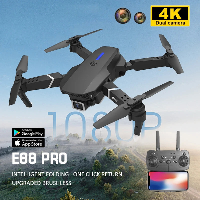 Mini Drone Pliable E88 PRO – FPV WiFi, Maintien d'Altitude, Mode Sans Tête & Vol en Trajectoire – CLEVI Paris
