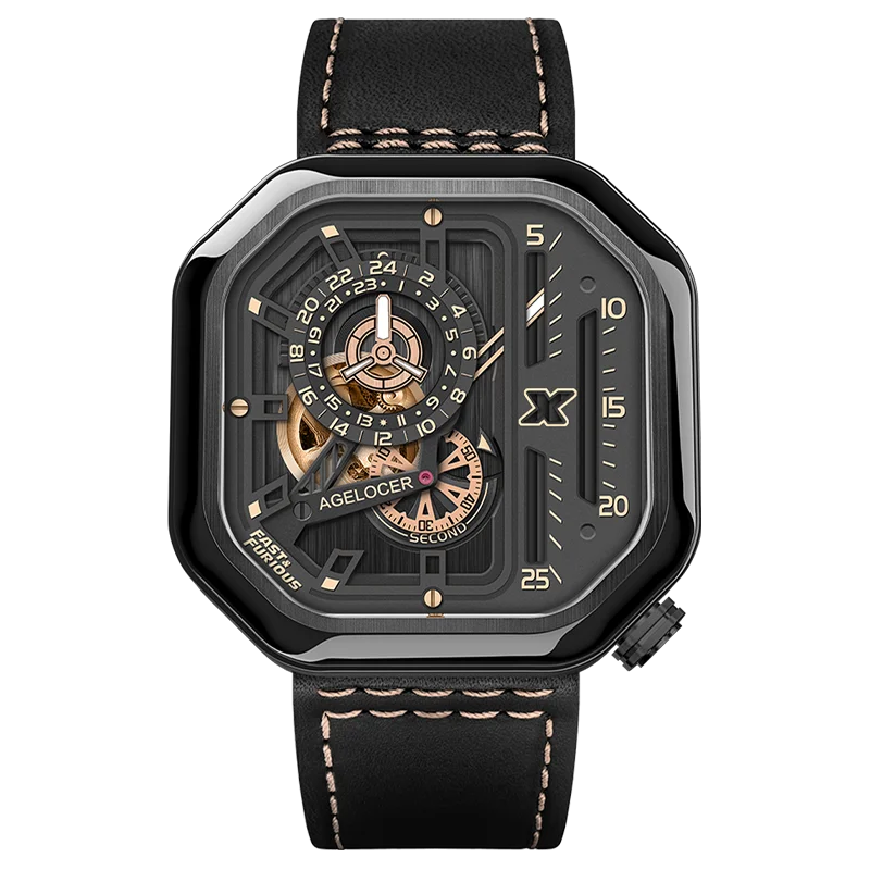 Montre Homme Automatique AGELOCER Racing Cyberpunk – Squelette 4 Couches Verre Saphir Étanche 5 Bars London Design Award – CLEVI Paris