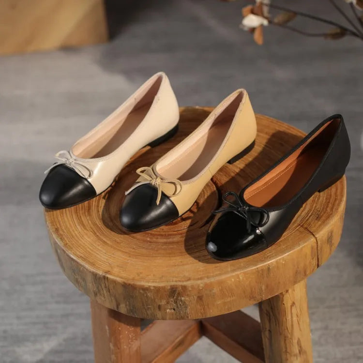 Ballerines Femme Cuir Véritable Bout Rond Nœud | Noir, Blanc, Beige – CLEVI Paris
