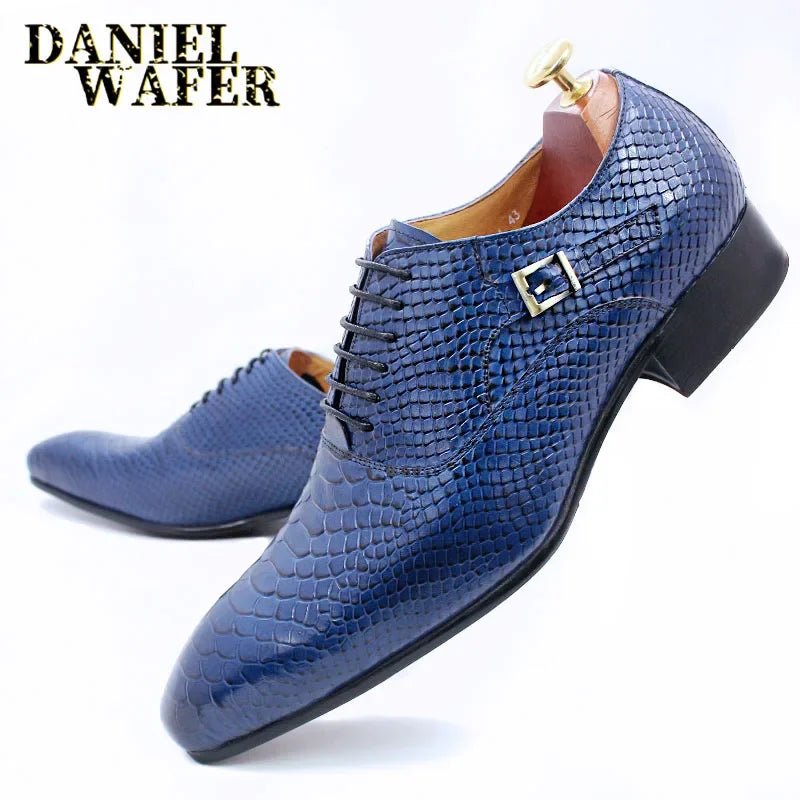 Oxford Homme Cuir Imprimé Serpent Bout Pointu Lacets Business Mariage 4 Coloris – CLEVI Paris