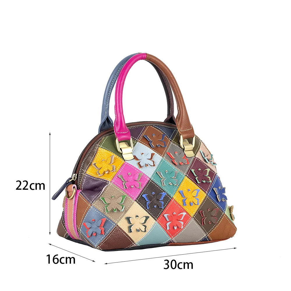 Sac Coquille Cuir Vache Artisanal Motif Papillons Femme Épaule – CLEVI Paris
