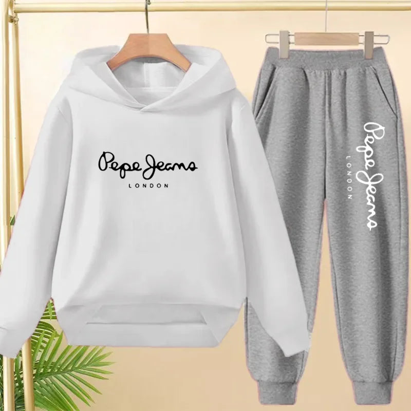 Ensemble Sweat à Capuche + Pantalon Enfant 3-13 Ans – Imprimé Lettres, Unisexe, Toutes Saisons – CLEVI Paris
