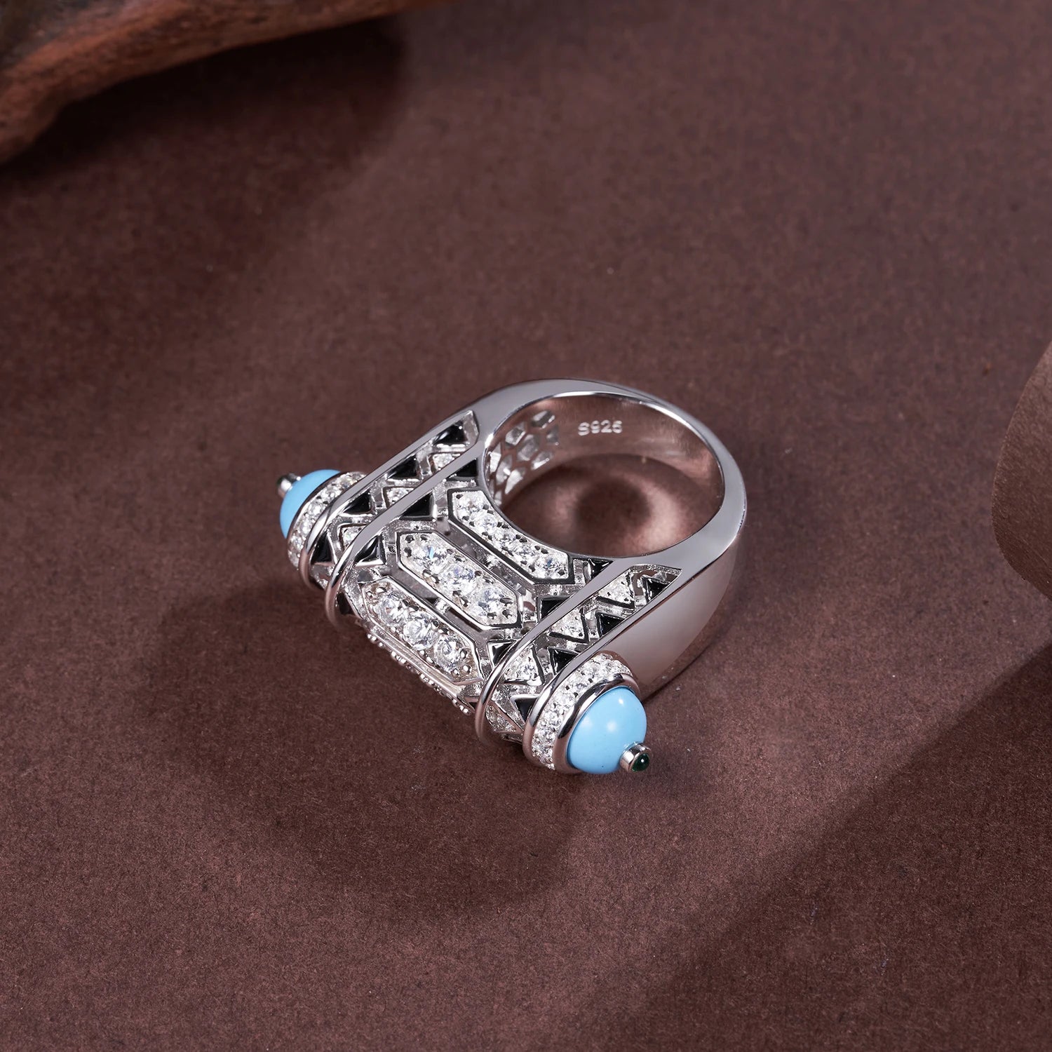 Bague Alliance Saphir Lab & Turquoise | Diamant Haute Carbone Argent 925 – CLEVI Paris