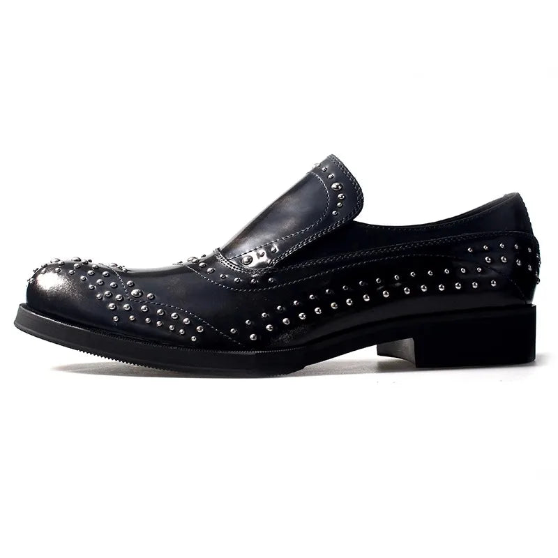 Mocassins Oxford Cuir Véritable Homme Rivets Talon Sculpté Fait Main Bureau – CLEVI Paris