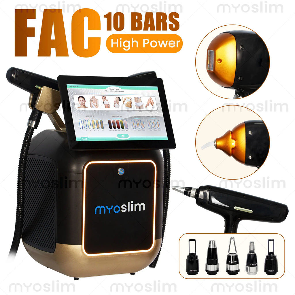 Machine Laser Diode 2-en-1 MYOSLIM – FAC 4 Longueurs d'Onde 755/808/940/1064nm + Picoseconde – Épilation & Détatouage Professionnel