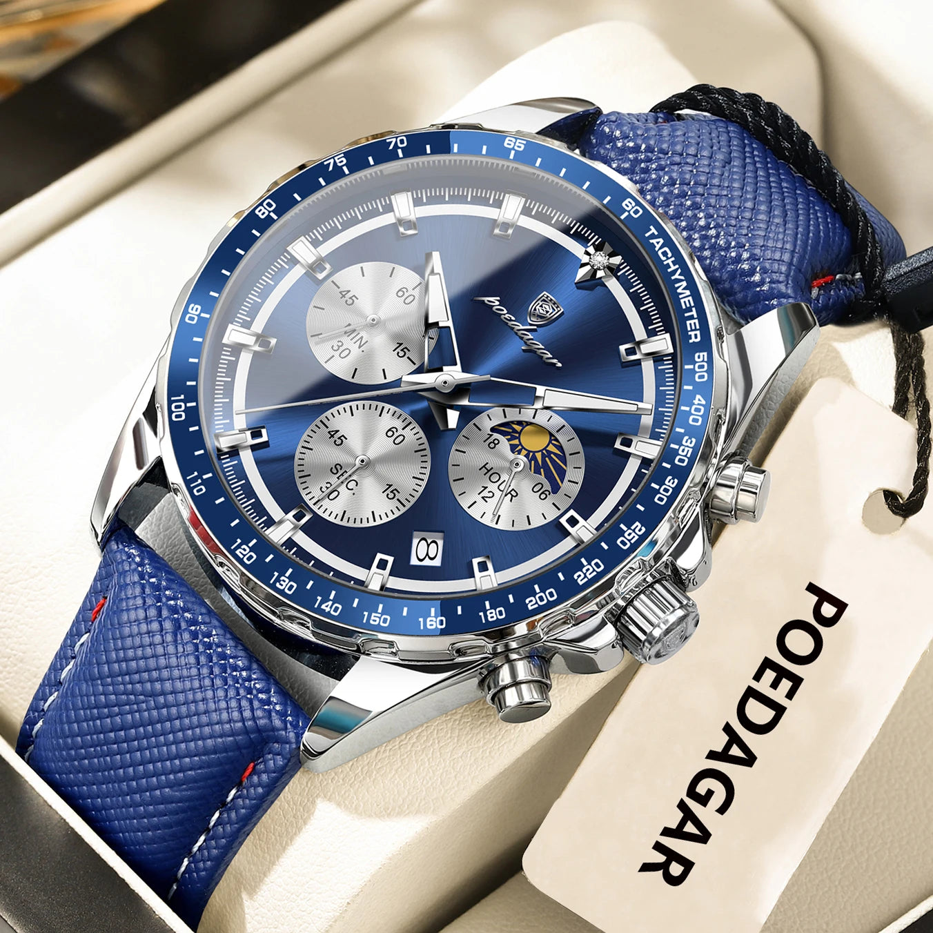 Montre Quartz Homme POEDAGAR 879-L – Chronographe, Cuir & Aiguilles Lumineuses | 4 Coloris