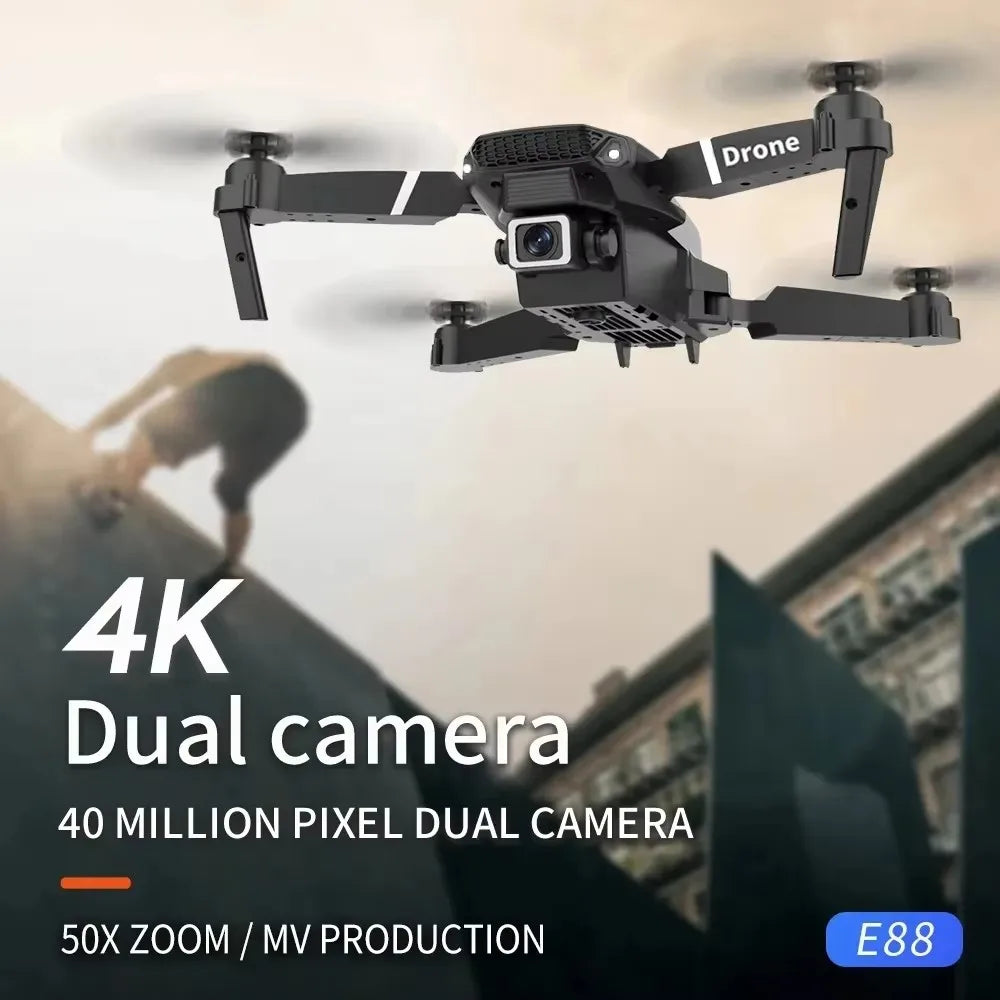 Drone E88 Pro Double Caméra 4K/8K – GPS, Écran Intégré, Pliable, 27 min de Vol – CLEVI Paris