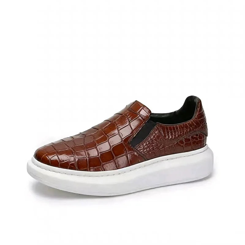 Sneakers Cuir Véritable Effet Crocodile Homme Marron & Noir – Tailles 38-50 – CLEVI Paris