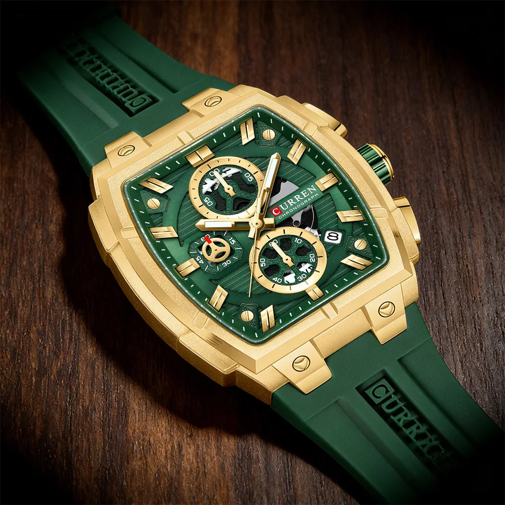 Montre Quartz Homme CURREN 8488 – Chronographe Vintage, Bracelet Silicone & Écrin Inclus