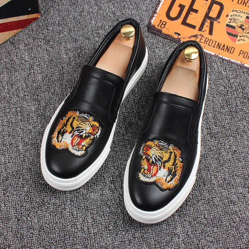 Loafers Homme Slip-On Broderie Plateforme Cuir | Noir – CLEVI Paris