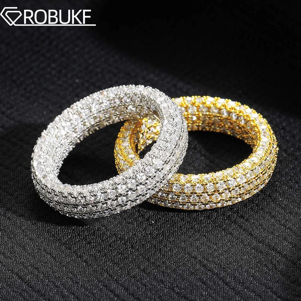 Bague Mixte ROBUKF RMR-016 – Full Moissanite ou Zircon 1,1mm, Argent 925 Plaqué Or 18K, Coupe Brillante, Tailles 5-12 – CLEVI Paris