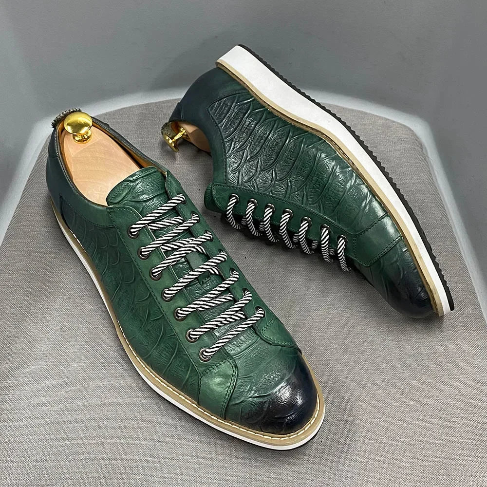 Chaussures Casual Homme Cuir Véritable Imprimé Crocodile Style Européen | Noir & Vert, US 7-12 – CLEVI Paris