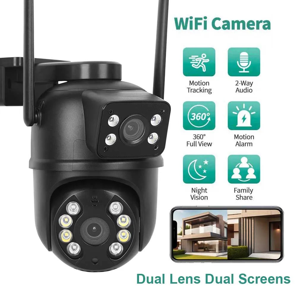 Caméra IP WiFi Dolob S5 — Double Objectif 4MP/8MP, Détection IA, Vision Nocturne Couleur, IP66 | CLEVI Paris
